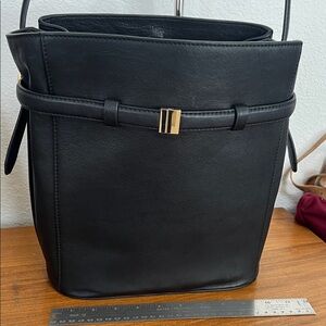 Margot NY black leather belted bucket bag